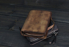 Handmade Men billfold leather wallet men vintage brown gray wallet for him