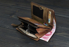 Handmade Men billfold leather wallet men vintage brown gray wallet for him