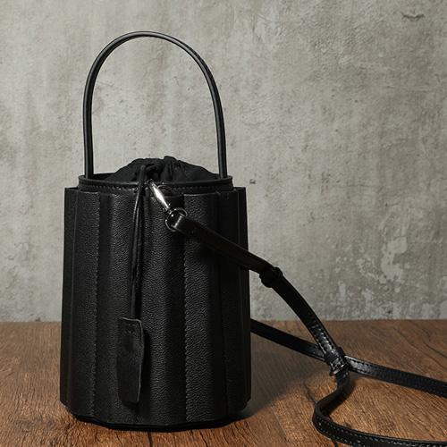 Black Womens Leather Bucket Handbag Womens Barrel Purse Small Bucket Shoulder Pu DD826801065