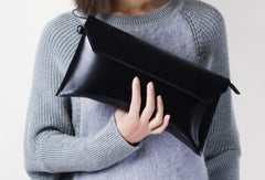 Genuine women leather large black Large clutch purse clutch zip wallet