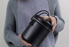 Genuine leather round bucket clutch handbag black clutch purse clutch zip wallet women - EverHandmade