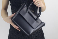 Genuine Leather handbad shoulder bag blue black for women leather shopper bag - EverHandmade