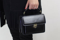 Genuine Leather handbag shoulder bag black red for women leather crossbody bag - EverHandmade