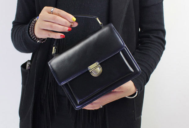 Genuine Leather handbag shoulder bag black red for women leather crossbody bag - EverHandmade