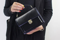 Genuine Leather handbag shoulder bag black red for women leather crossbody bag - EverHandmade