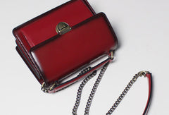 Genuine Leather handbag shoulder bag black red for women leather crossbody bag - EverHandmade
