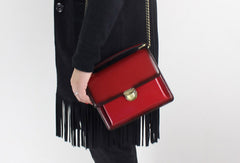 Genuine Leather handbag shoulder bag black red for women leather crossbody bag - EverHandmade