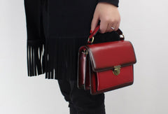 Genuine Leather handbag shoulder bag black red for women leather crossbody bag - EverHandmade