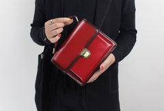 Genuine Leather handbag shoulder bag black red for women leather crossbody bag - EverHandmade