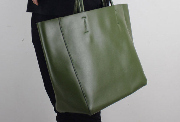 Leather Mens Womens 15 Large Shoulder Bag Army Green Tote Bag Large S –  iwalletsmen