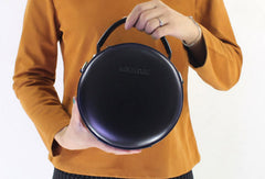 Genuine Leather round bag shoulder bag black for women leather crossbody bag - EverHandmade