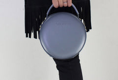 Genuine Leather round bag shoulder bag black for women leather crossbody bag - EverHandmade