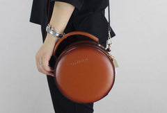 Genuine Leather round bag shoulder bag black for women leather crossbody bag - EverHandmade