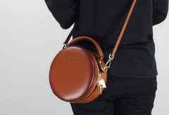 Genuine Leather round bag shoulder bag black for women leather crossbody bag - EverHandmade