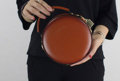 Genuine Leather round bag shoulder bag black for women leather crossbody bag - EverHandmade