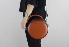 Genuine Leather round bag shoulder bag black for women leather crossbody bag - EverHandmade