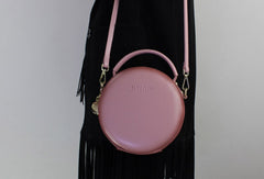 Genuine Leather round bag shoulder bag black for women leather crossbody bag - EverHandmade