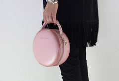 Genuine Leather round bag shoulder bag black for women leather crossbody bag - EverHandmade