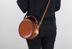 Genuine Leather round bag shoulder bag black for women leather crossbody bag - EverHandmade