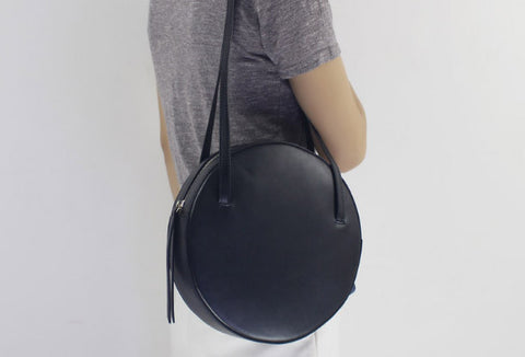 Genuine Leather round bag shoulder bag purse for women leather backpack - EverHandmade