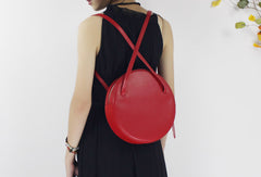 Genuine Leather round bag shoulder bag purse for women leather backpack - EverHandmade