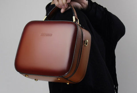 Genuine Leather cube handbag shoulder bag for women leather crossbody bag - EverHandmade