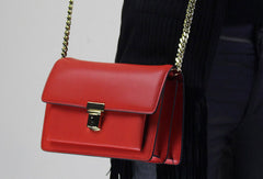 Genuine Leather handbag shoulder bag black red for women leather crossbody bag - EverHandmade