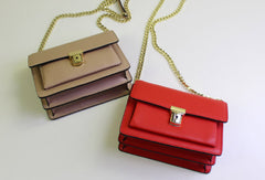 Genuine Leather handbag shoulder bag black red for women leather crossbody bag - EverHandmade