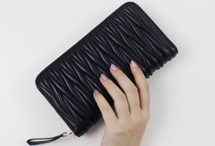 Womens Long Leather Zip Wallet Clutch