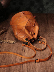 Cute Brown Leather Womens Bucket Shoulder Bag Green Handbag Barrel Bag for Ladies