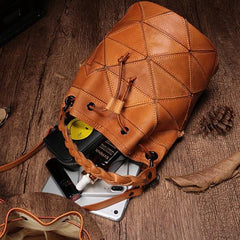 Cute Brown Leather Womens Bucket Shoulder Bag Green Handbag Barrel Bag for Ladies