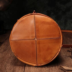 Cute Brown Leather Womens Bucket Shoulder Bag Green Handbag Barrel Bag for Ladies