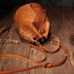 Cute Brown Leather Womens Bucket Shoulder Bag Green Handbag Barrel Bag for Ladies