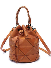 Cute Brown Leather Womens Bucket Shoulder Bag Green Handbag Barrel Bag for Ladies