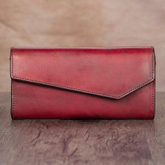 Green Vintage Womens Genuine Leather Long Folded Wallet Brown Clutch Phone Purses for Ladies