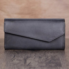 Green Vintage Womens Genuine Leather Long Folded Wallet Brown Clutch Phone Purses for Ladies