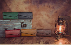 Green Vintage Womens Genuine Leather Long Folded Wallet Brown Clutch Phone Purses for Ladies