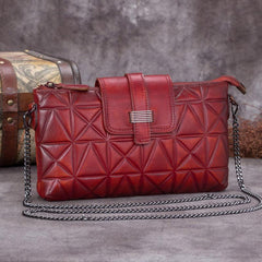 Purple Leather Geometric Womens VIntage Chain Shoulder Bag Side Bag Red Chain Clutch Purse for Ladies