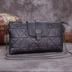 Brown Leather Geometric Womens VIntage Chain Shoulder Bag Side Bag Red Chain Clutch Purse for Ladies