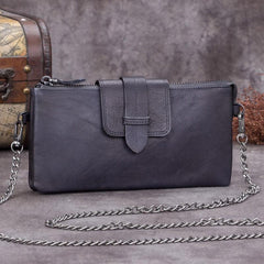 Purple Leather Womens VIntage Chain Shoulder Bag Side Bag Brown Chain Clutch Purse for Ladies