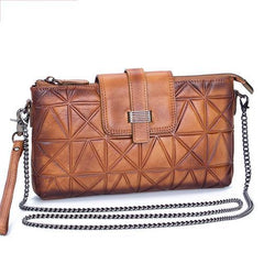 Red Leather Geometric Womens VIntage Chain Shoulder Bag Side Bag Brown Chain Clutch Purse for Ladies