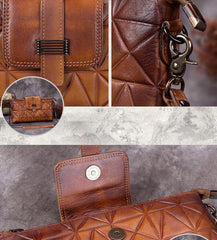 Red Leather Geometric Womens VIntage Chain Shoulder Bag Side Bag Brown Chain Clutch Purse for Ladies