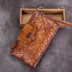 Brown Leather Geometric Womens VIntage Chain Shoulder Bag Side Bag Red Chain Clutch Purse for Ladies