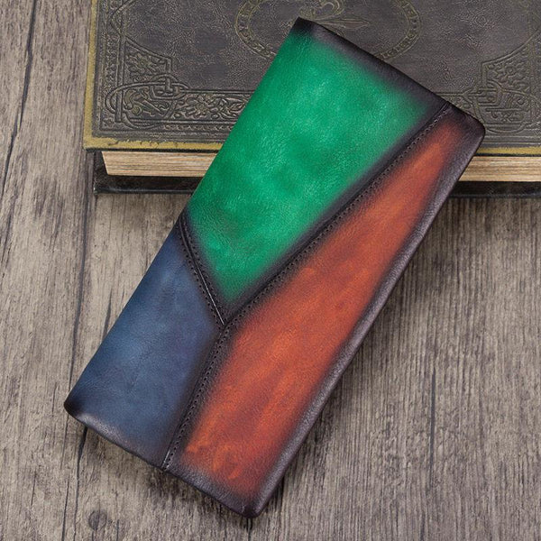 Geometric Womens Leather Long Clutch Wallet Long Wallet Colorful Bifold Long Pur SM8198637