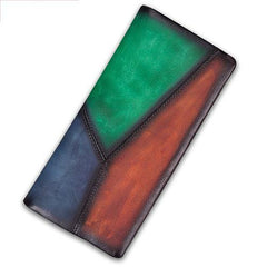 Geometric Womens Leather Long Clutch Wallet Long Wallet Colorful Bifold Long Purse for Ladies