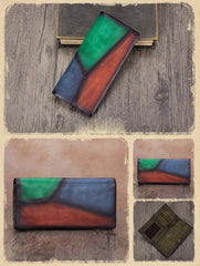 Geometric Womens Leather Long Clutch Wallet Long Bifold Wallet Purse for Ladies