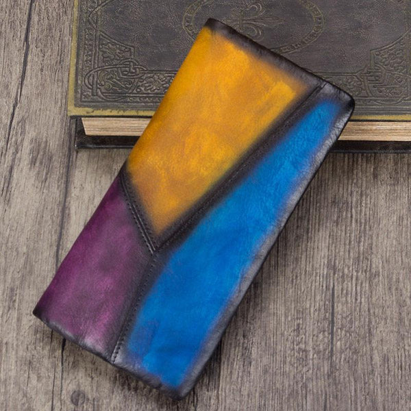 Geometric Womens Leather Long Clutch Wallet Long Bifold Wallet Purse for Ladies SM8198637