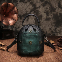 Vintage Brown Geometric Womens Leather Round Brown Handbag Box Shoulder Bag Purse for Ladies
