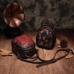 Vintage Brown Geometric Womens Leather Round Brown Handbag Box Shoulder Bag Purse for Ladies