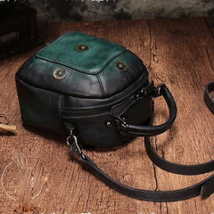Vintage Brown Geometric Womens Leather Round Brown Handbag Box Shoulder Bag Purse for Ladies